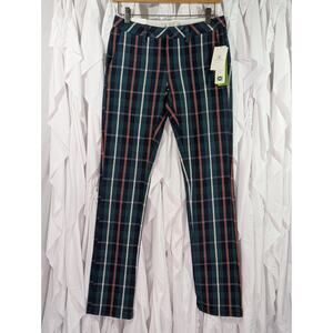 Volcom Frochickie Plaid Pants Green Red Slim Straight Junior's Size 0 NWT